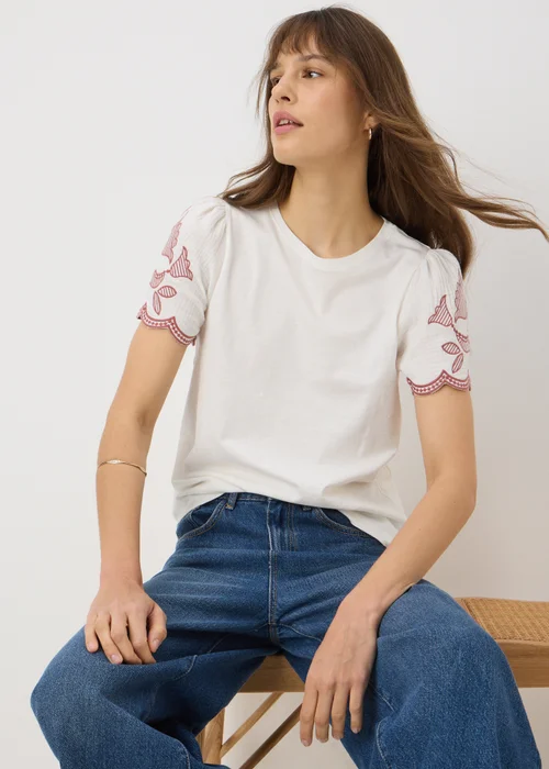Cream Embellished Sleeve T-Shirt - 8 Image 1