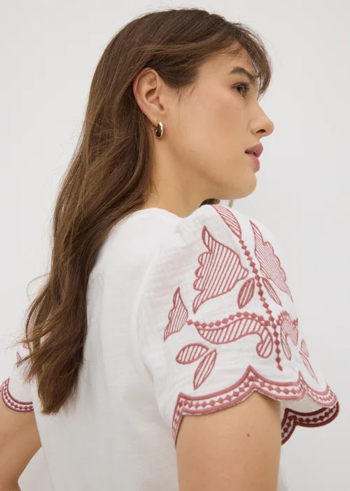 Cream Embellished Sleeve T-Shirt - 8 Image 3