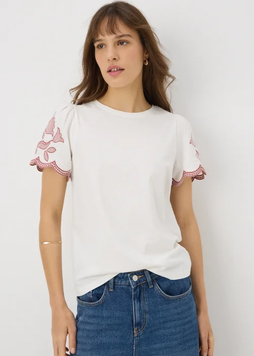 Cream Embellished Sleeve T-Shirt - 8 Image 2
