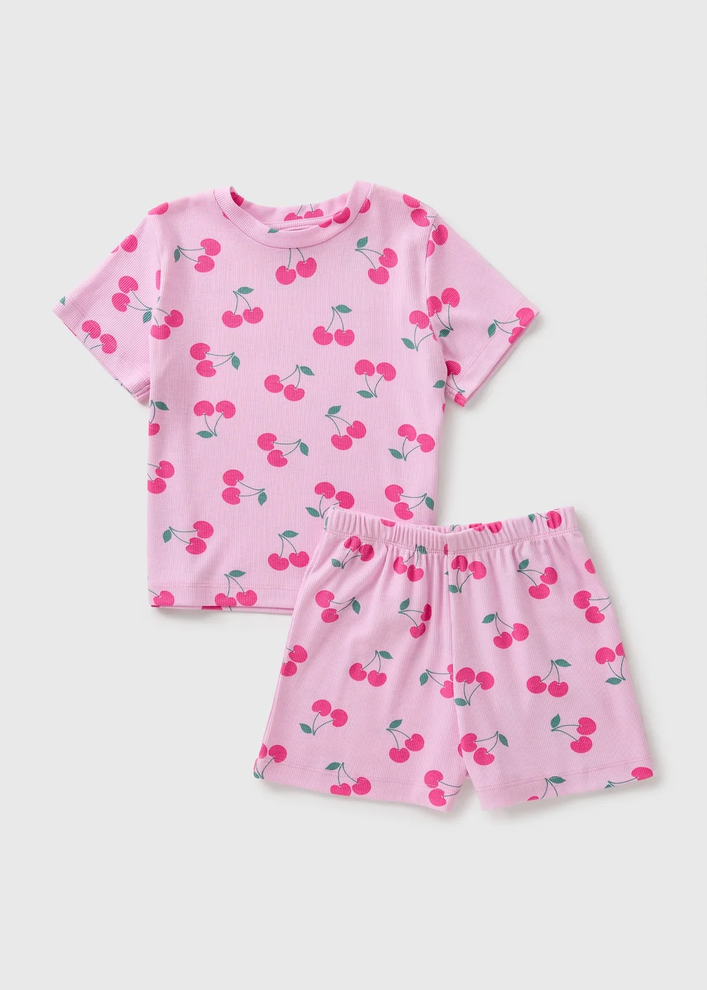 Girls Pink Cherry Ribbed Short Pyjama Set (4-13yrs) - Age 8 Years Image 1