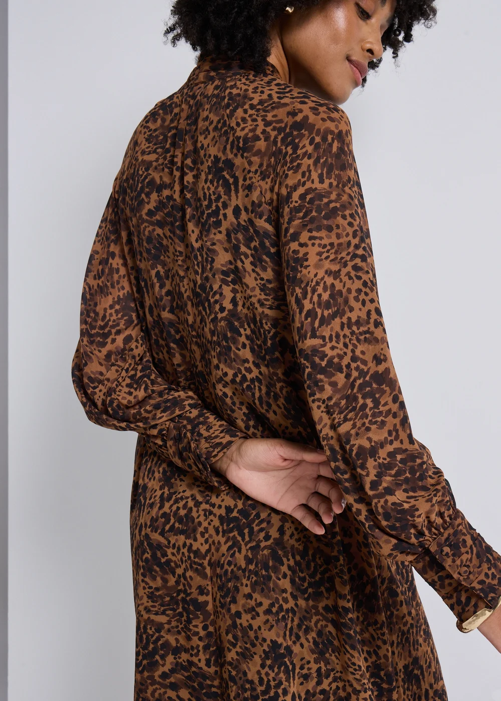 Brown Animal Print Tie Neck Mini Dress - 8 Image 3