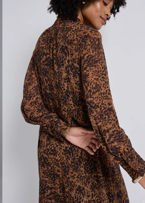 Brown Animal Print Tie Neck Mini Dress - 8 Image 3