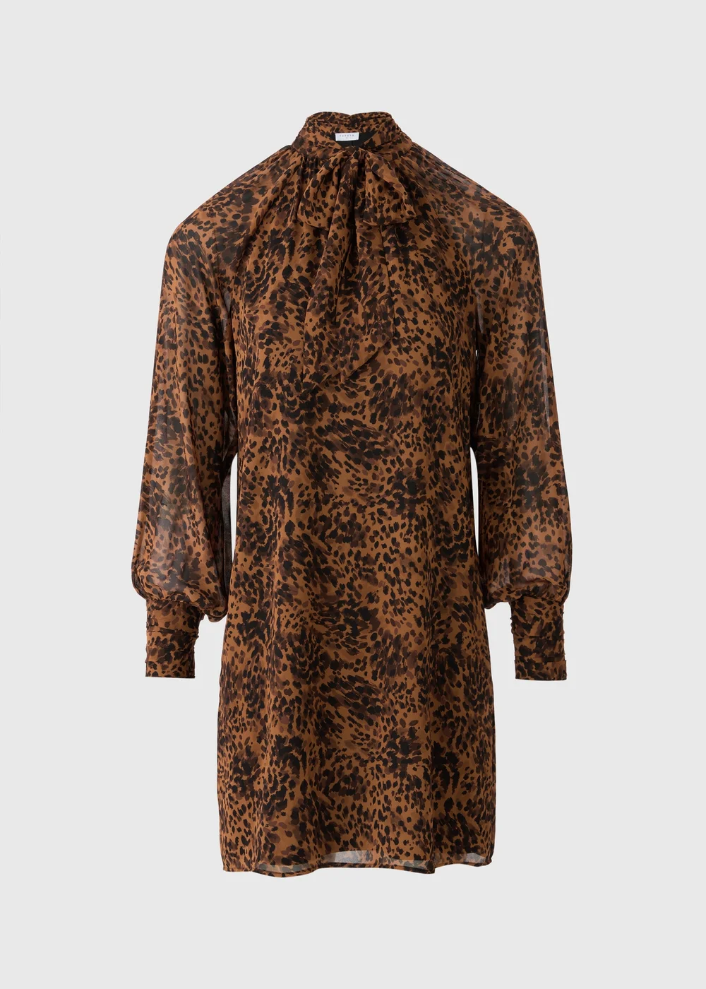 Brown Animal Print Tie Neck Mini Dress - 8 Image 4