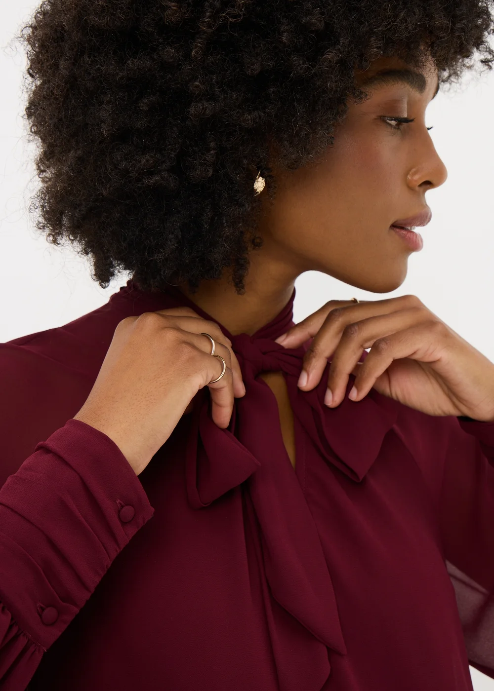 Burgundy Tie Neck Boho Blouse - 8 Image 3