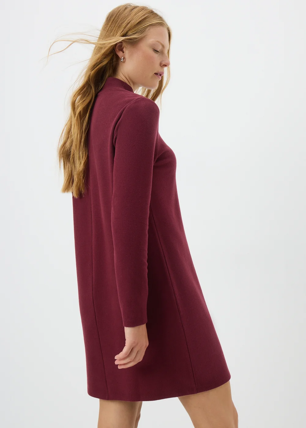 Burgundy High Neck Cosy Mini Dress - 8 Image 2