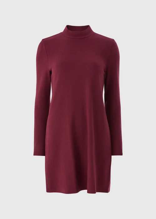 Burgundy High Neck Cosy Mini Dress - 8 Image 3
