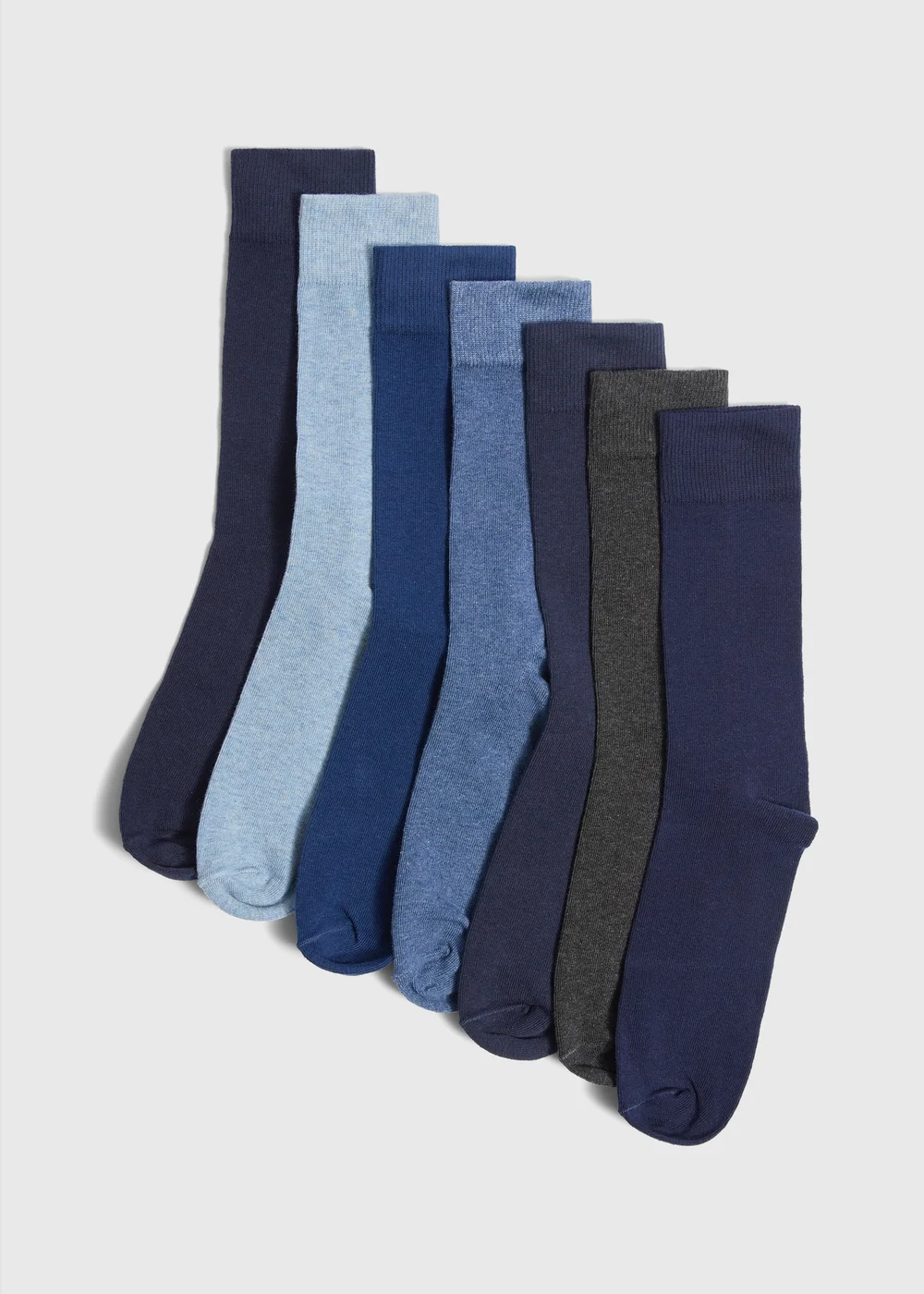 7 Pack Plain Blue Socks - 12-14 Image 1