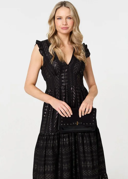 Izabel London Black Metallic Detail Frill Cap Sleeve Maxi Dress - 8 Image 3