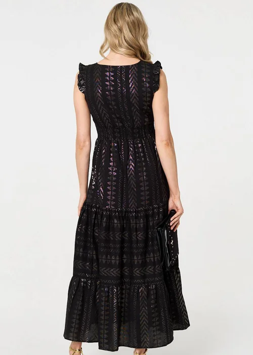 Izabel London Black Metallic Detail Frill Cap Sleeve Maxi Dress - 8 Image 2