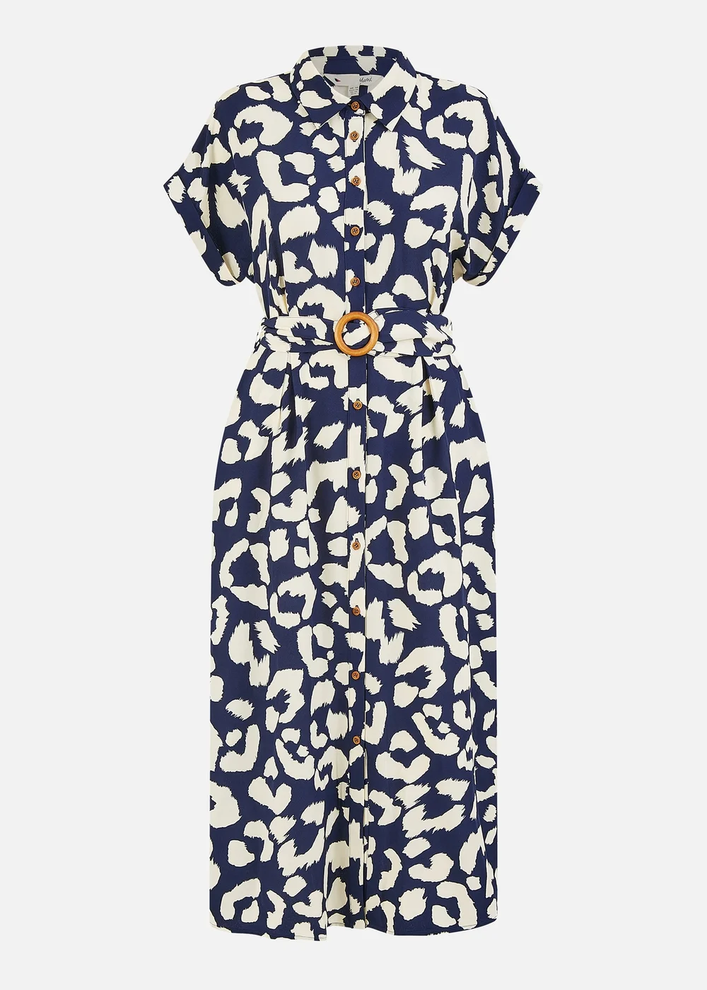Yumi Navy Abstract Animal Print Relaxed Midi Shirt Dress With Belt - 16 Image 2