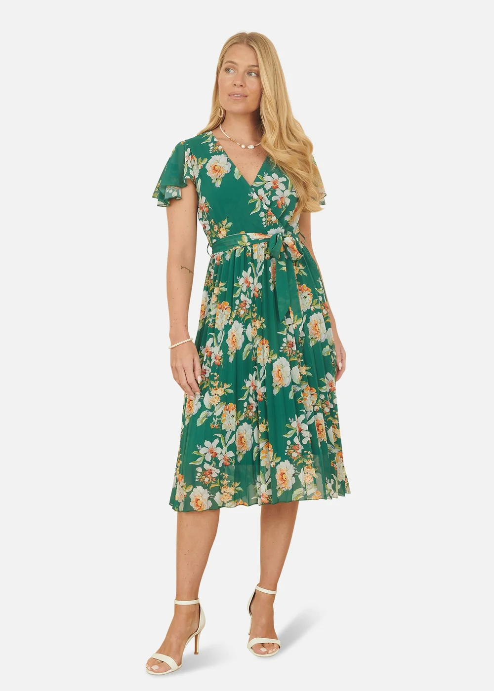 Yumi Green Floral Pleated Wrap Dress - 12 Image 2