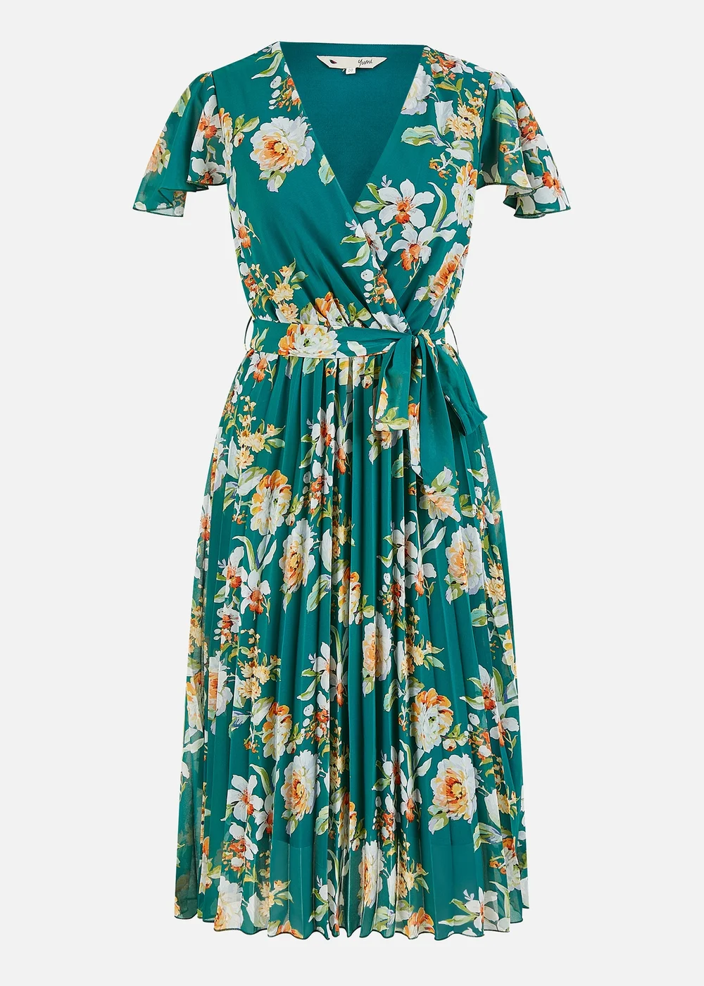 Yumi Green Floral Pleated Wrap Dress - 12 Image 3