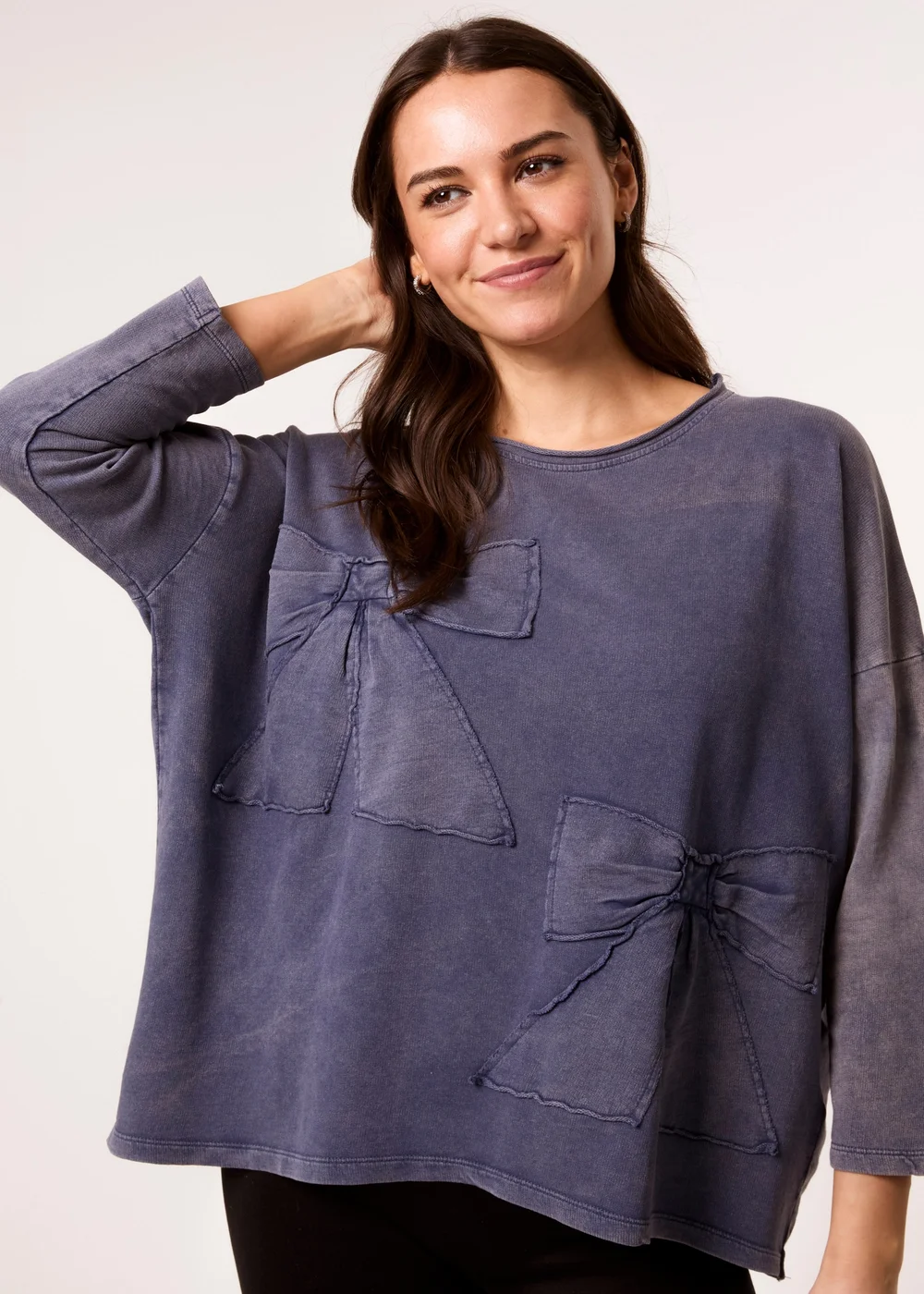 Blue Vanilla Denim Bow Sweatshirt - S/M Image 2