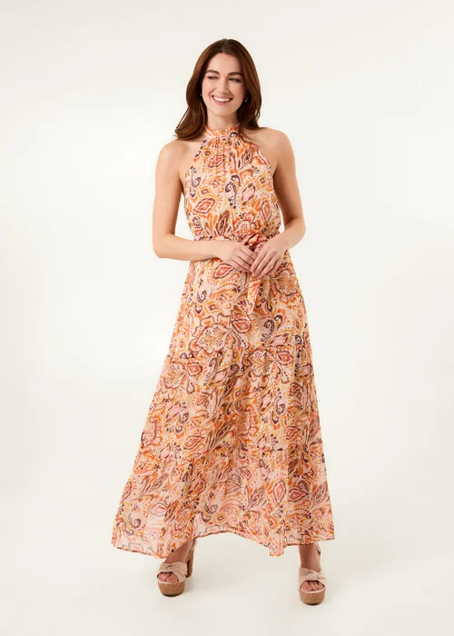 Blue Vanilla Orange Halter Neck Belted Waist Maxi Dress - 12 Image 1