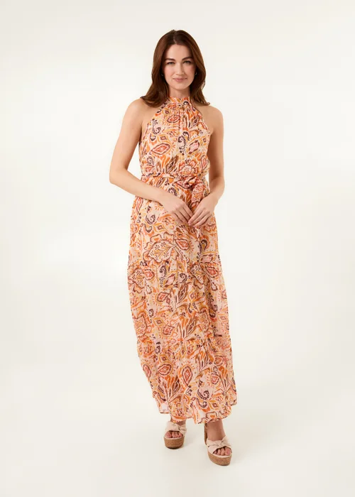 Blue Vanilla Orange Halter Neck Belted Waist Maxi Dress - 12 Image 3