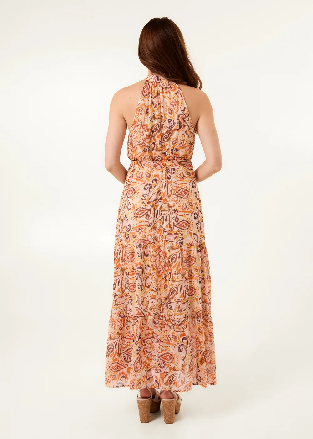 Blue Vanilla Orange Halter Neck Belted Waist Maxi Dress - 12 Image 4