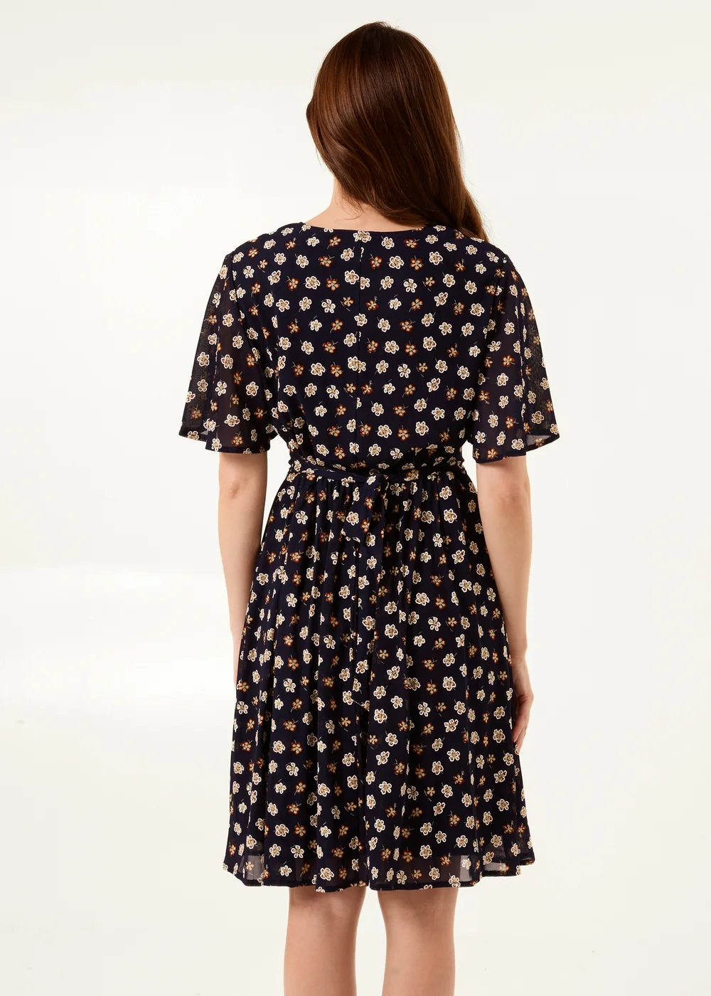 Blue Vanilla Navy V Neck Tie Back Flower Printed Mini Dress - S Image 4