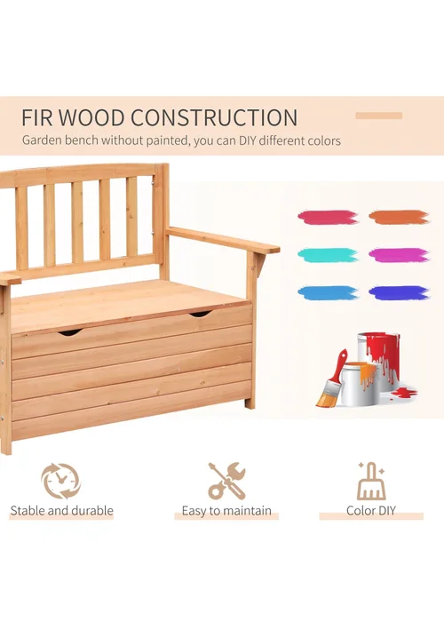 Outsunny Garden Storage Bench 2 Seater Fir Wood Outdoor Bench - One Size Image 5