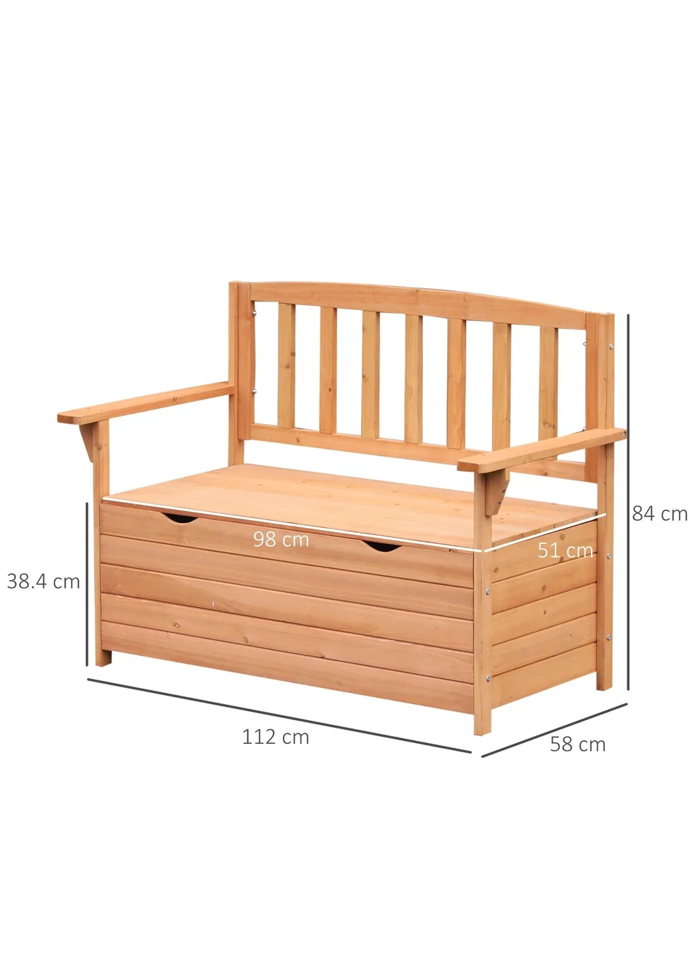 Outsunny Garden Storage Bench 2 Seater Fir Wood Outdoor Bench - One Size Image 3