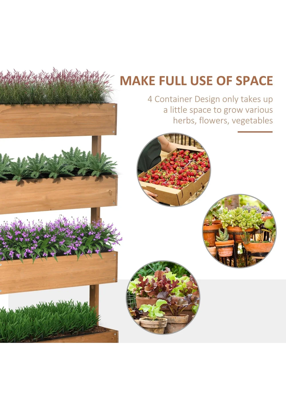 Outsunny Raised Garden Bed Wooden Plant Stand Orange - One Size Image 4