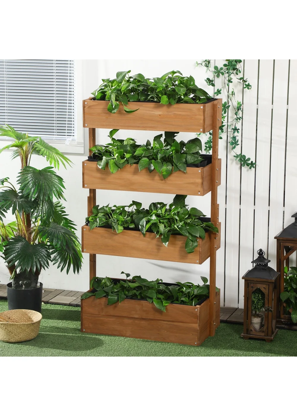 Outsunny Raised Garden Bed Wooden Plant Stand Orange - One Size Image 1