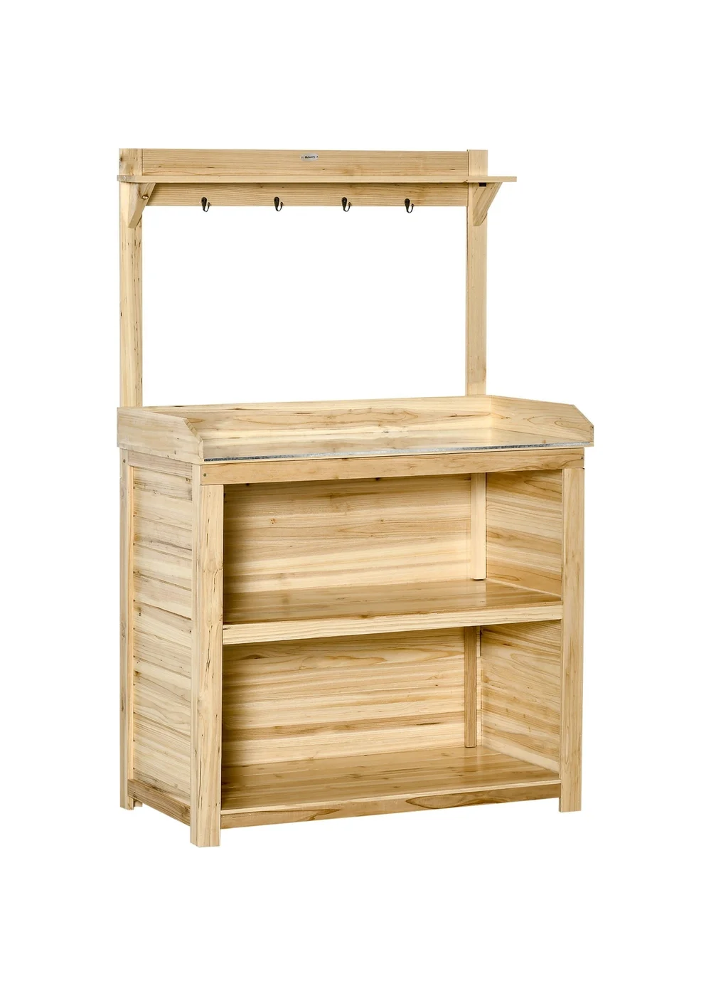 Outsunny Potting Bench Table Workstation with Galvanized Tabletop and Storage Shelf - One Size Image 2
