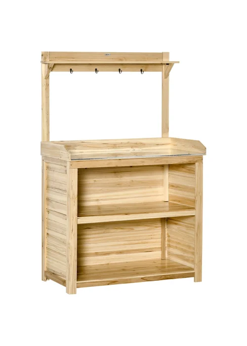 Outsunny Potting Bench Table Workstation with Galvanized Tabletop and Storage Shelf - One Size Image 2
