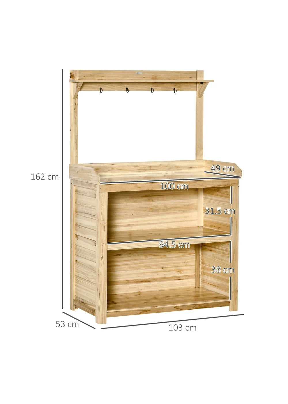 Outsunny Potting Bench Table Workstation with Galvanized Tabletop and Storage Shelf - One Size Image 3