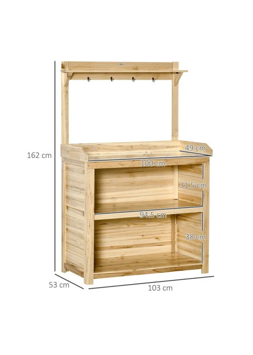 Outsunny Potting Bench Table Workstation with Galvanized Tabletop and Storage Shelf - One Size Image 3
