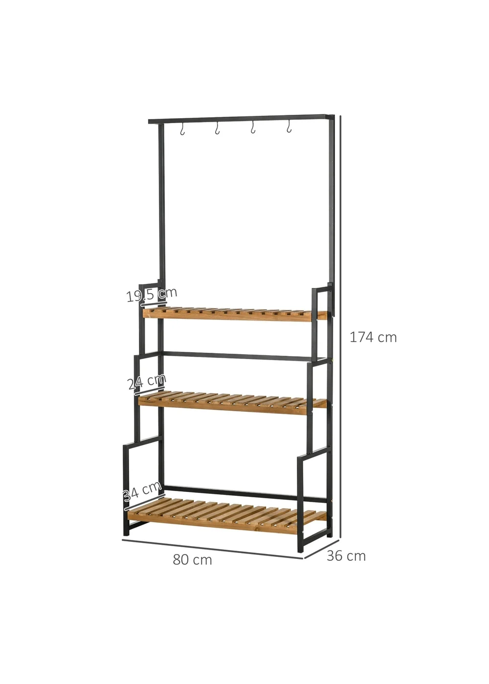 Outsunny 3 Tiered Plant Stand Rack with Hanging Hooks for Indoor Outdoor - One Size Image 3