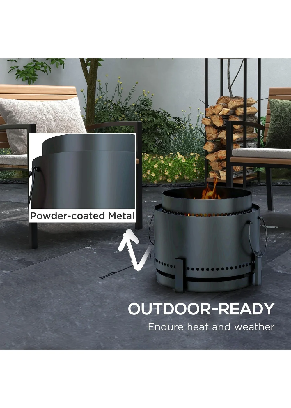 Outsunny Smokeless Wood Burning Firepit Metal Fire Pit - One Size Image 5