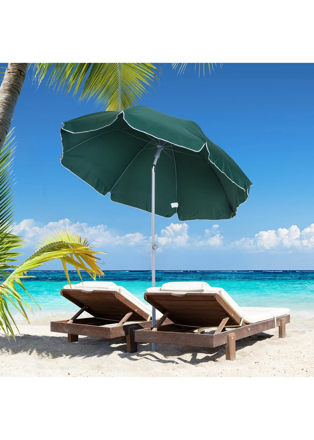 Outsunny Tilt Garden Parasol Beach Umbrella Patio Sun Shade - One Size Image 1