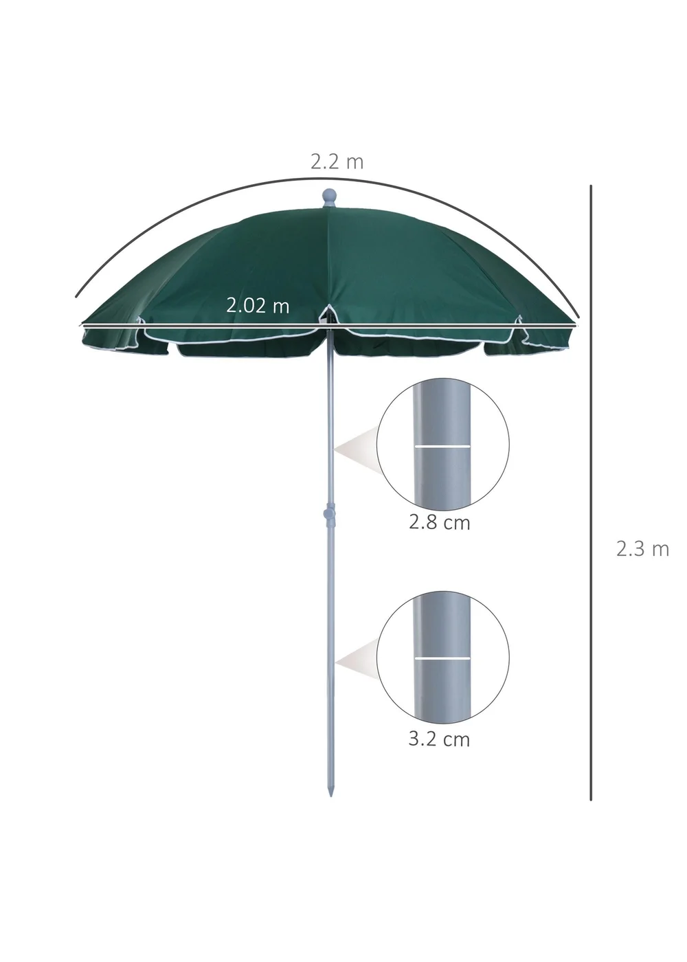 Outsunny Tilt Garden Parasol Beach Umbrella Patio Sun Shade - One Size Image 3