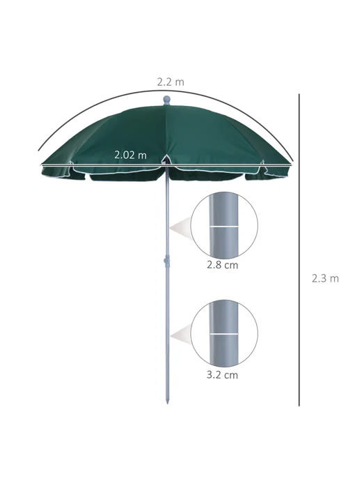 Outsunny Tilt Garden Parasol Beach Umbrella Patio Sun Shade - One Size Image 3