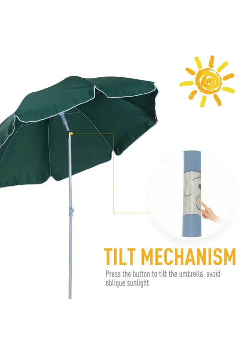 Outsunny Tilt Garden Parasol Beach Umbrella Patio Sun Shade - One Size Image 4