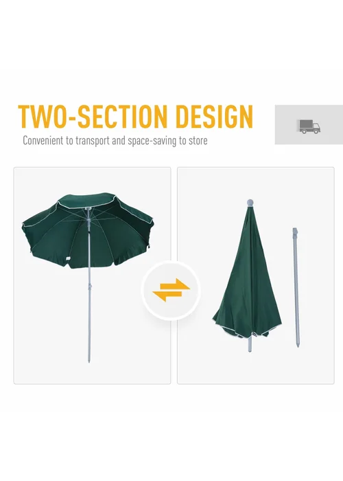 Outsunny Tilt Garden Parasol Beach Umbrella Patio Sun Shade - One Size Image 5