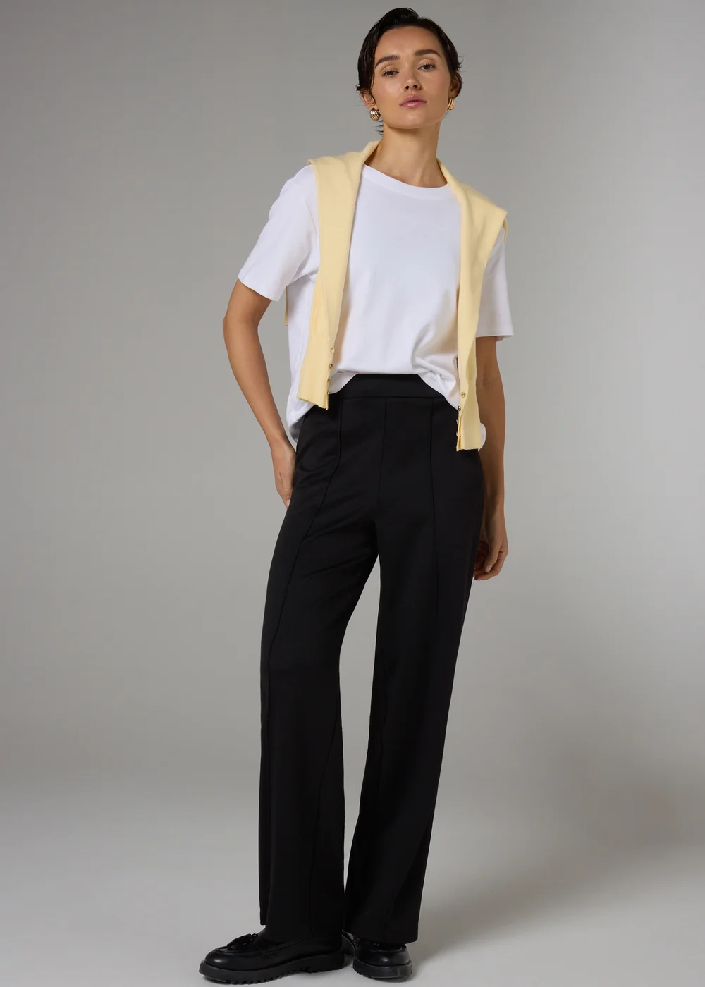 Et Vous Black Pull On Wide Leg Trousers - 18/L31 Image 1