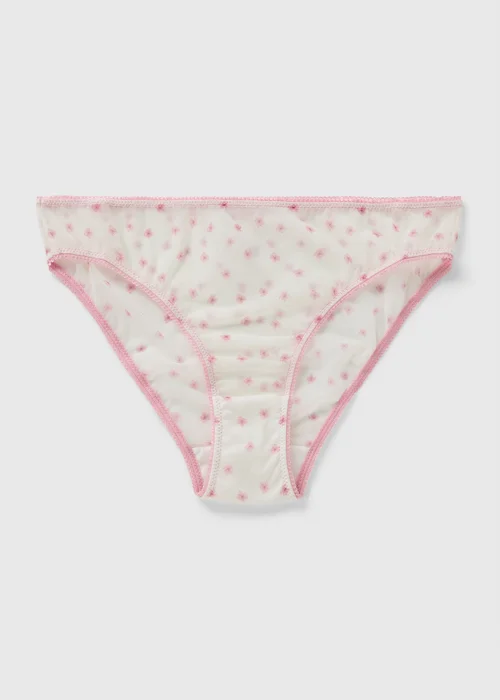 Cream Floral Print Mesh Knickers - S Image 1