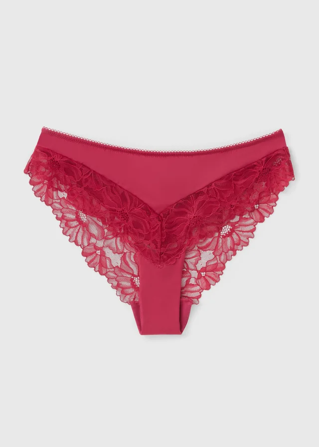 Burgundy Lace Back Brazilian Knickers