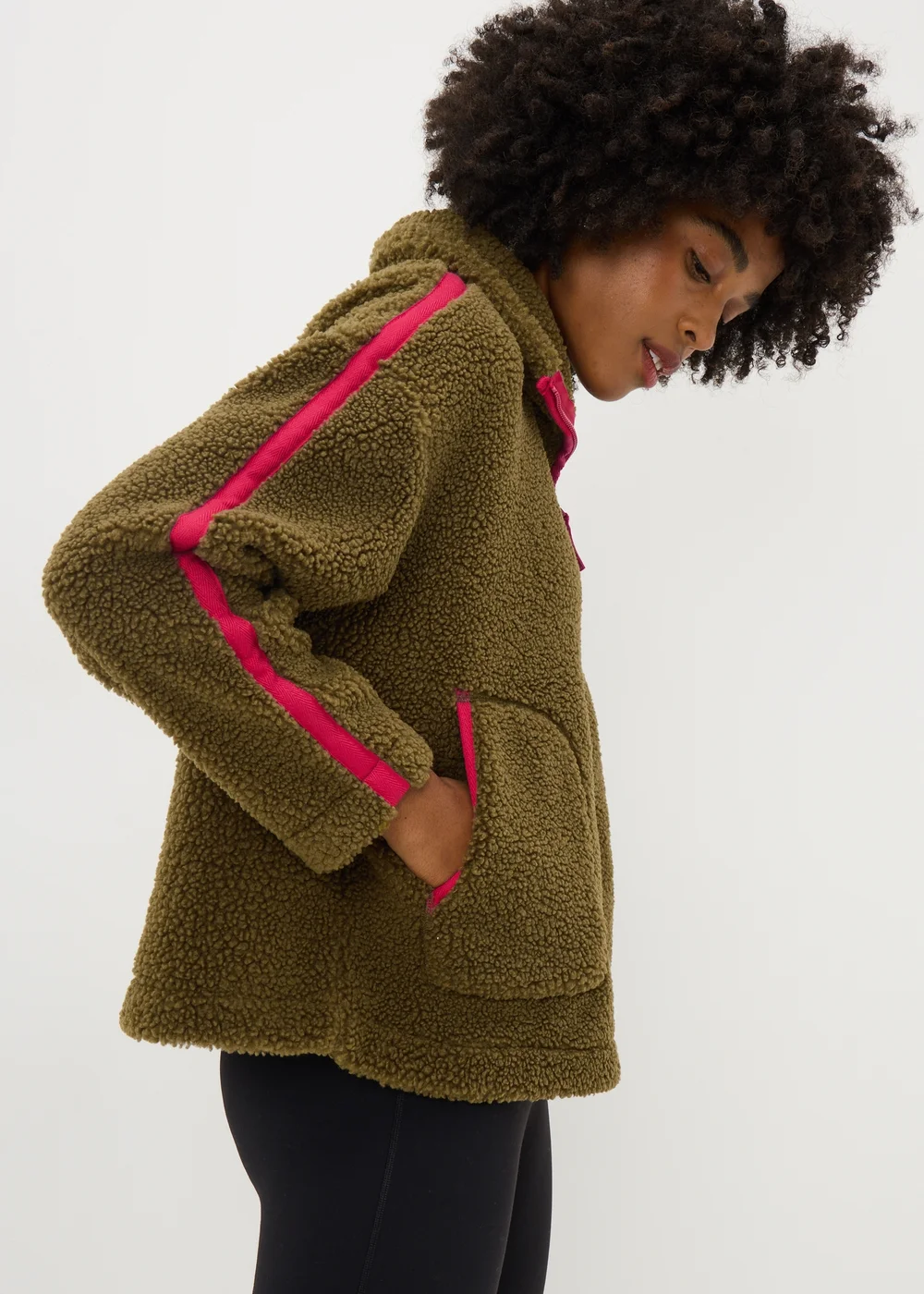 Souluxe Khaki Contrast Borg Jacket - S Image 2