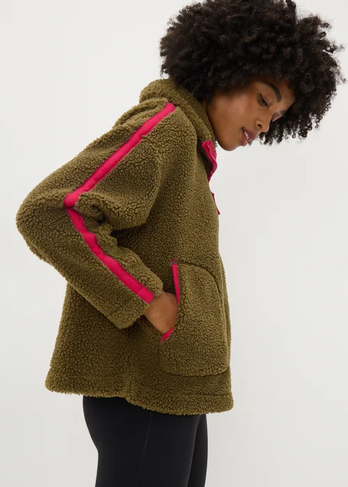 Souluxe Khaki Contrast Borg Jacket - S Image 2