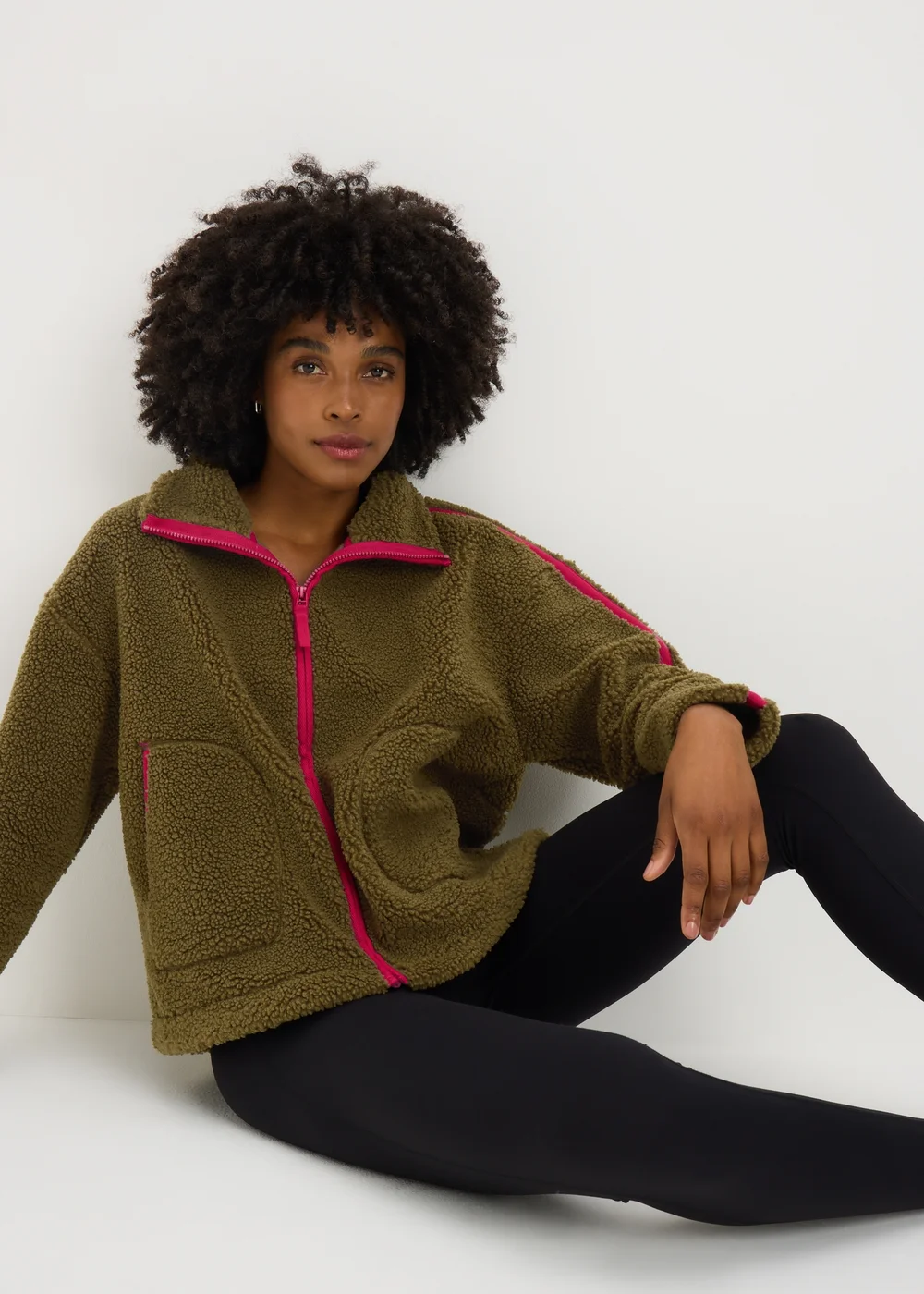 Souluxe Khaki Contrast Borg Jacket - S Image 1