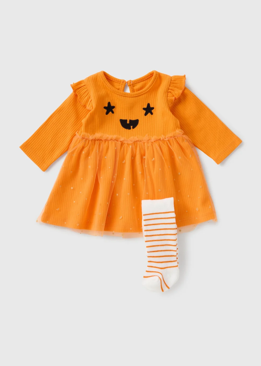 Baby Orange Pumpkin Mesh Dress & Tight Set (Newborn-23mths) - 0-3 months Image 1