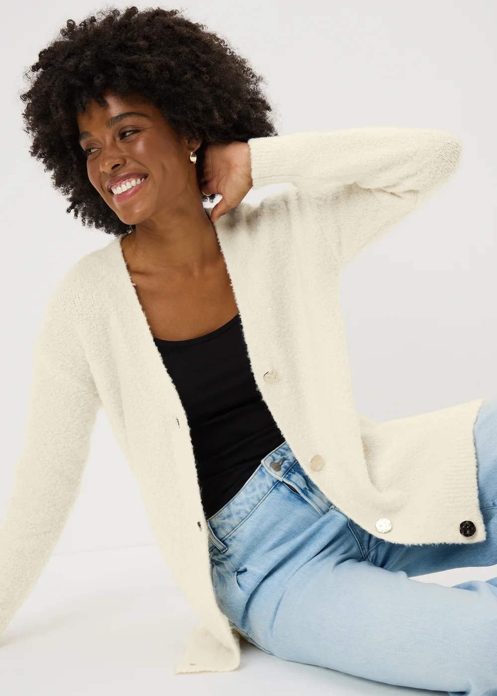 Papaya Petite Cream Boucle Cardigan - M Image 1