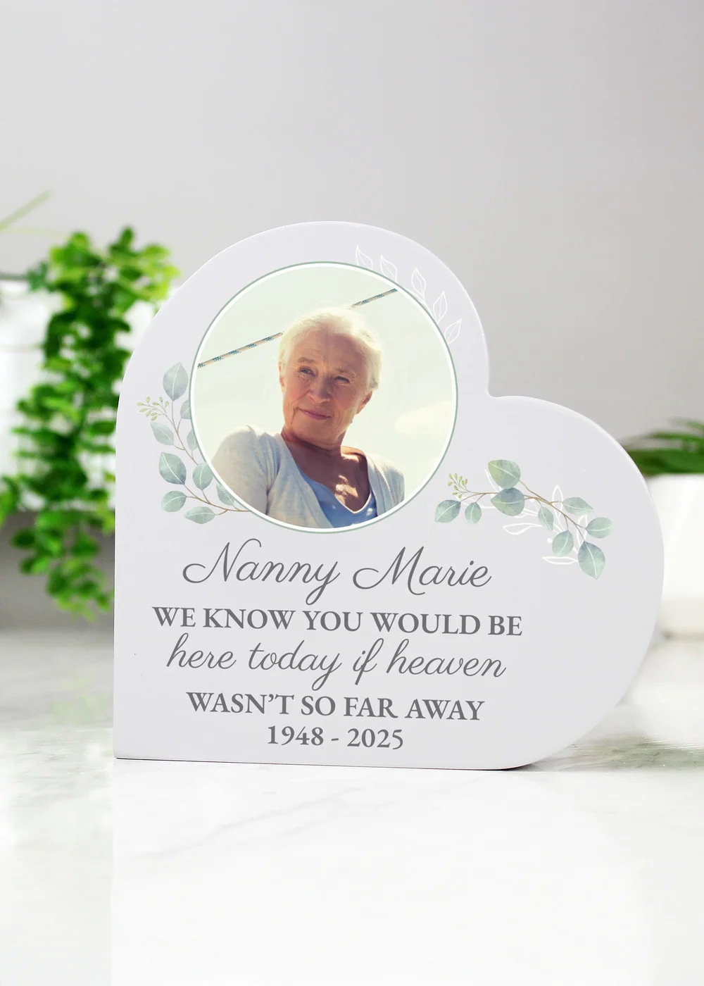 Personalised Botanical Memorial Photo Upload Free Standing Heart Ornament - One Size Image 3