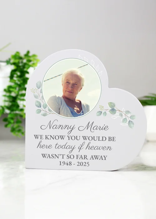 Personalised Botanical Memorial Photo Upload Free Standing Heart Ornament - One Size Image 3