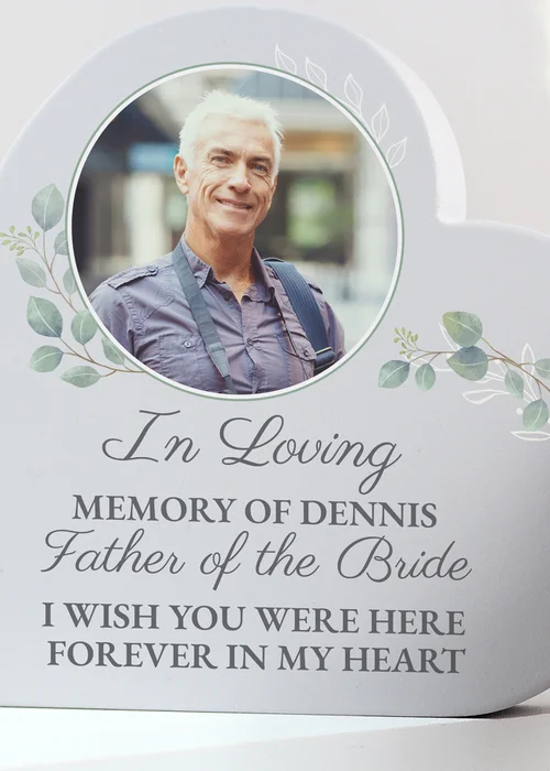 Personalised Botanical Memorial Photo Upload Free Standing Heart Ornament - One Size Image 2