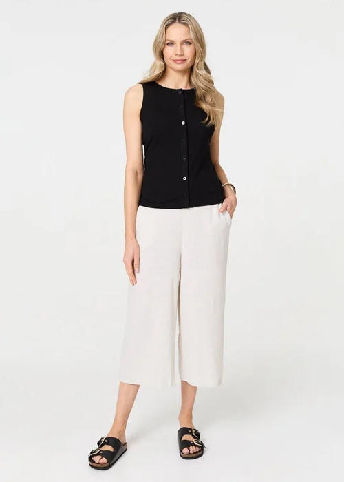 Izabel London Black Sleeveless Button Front Slim Vest Top - 8 Image 1