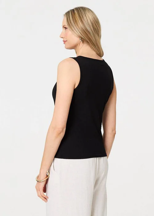 Izabel London Black Sleeveless Button Front Slim Vest Top - 8 Image 4