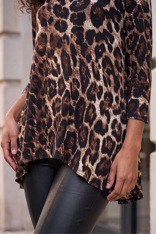 Roman Natural Stretch Textured Animal Print Tunic - 12 Image 4